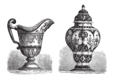 Rouen, Fransa, buldum, çeşitli earthenwares vintage oyma