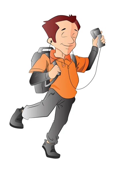 Man with a Backpack and Music Player, illustration — Stock Vector