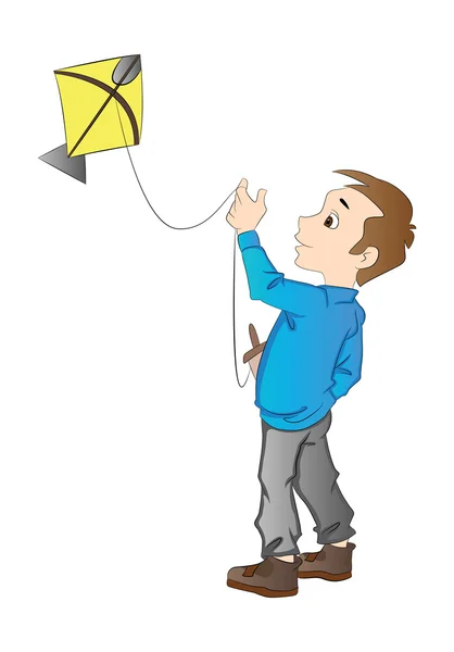 少年の図は、凧の飛行 — ストックベクタ