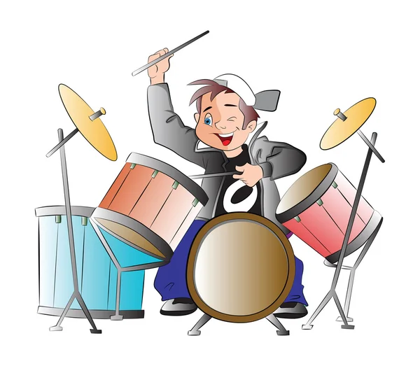 Jongen drummen, afbeelding — Stockvector