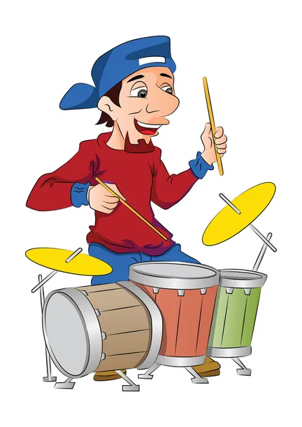 Hombre tocando la batería, ilustración — Vector de stock