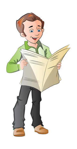 Joven leyendo un periódico, ilustración — Vector de stock