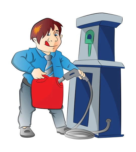 Man benzine pompen in een container, afbeelding — Stockvector