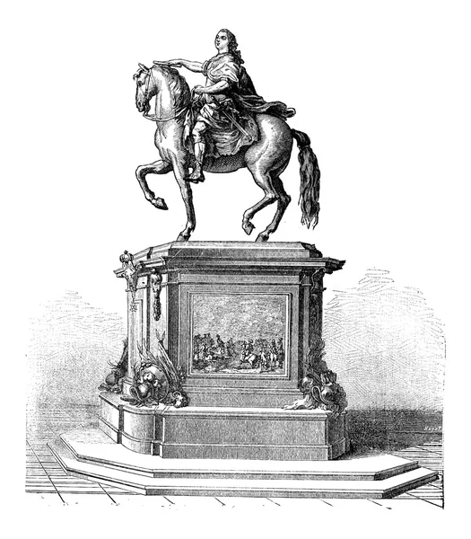 Bronzen standbeeld van koning Lodewijk xv van Frankrijk, vintage gravure — Stockvector