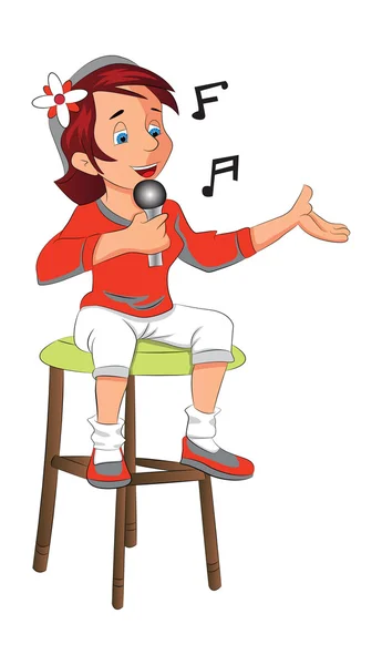 Mädchen sitzend singend, Illustration — Stockvektor