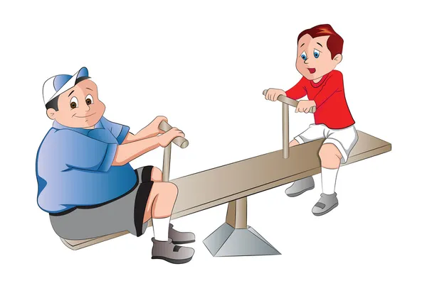 Dois meninos brincando em um Seesaw, ilustração — Vetor de Stock