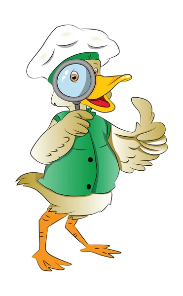 Duck Looking Through a Magnifying Glass, illustration — Stock Vector