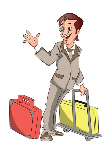 Vector of businessman with luggage waving goodbye. — Stock Vector