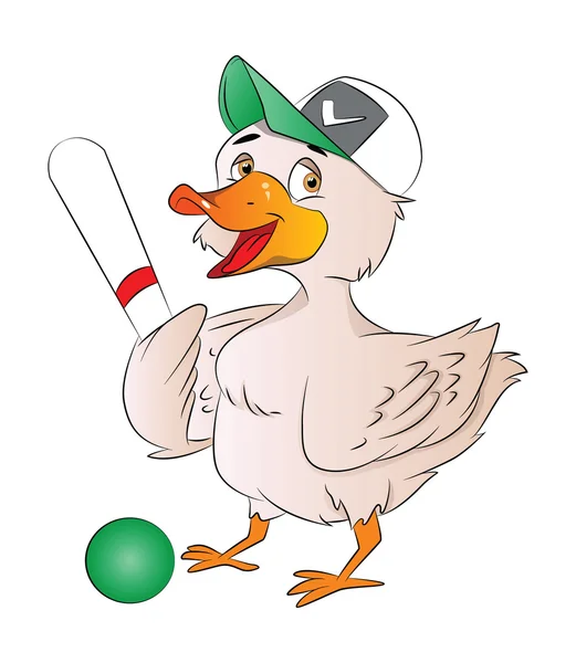 Pato jugador de béisbol, ilustración — Vector de stock