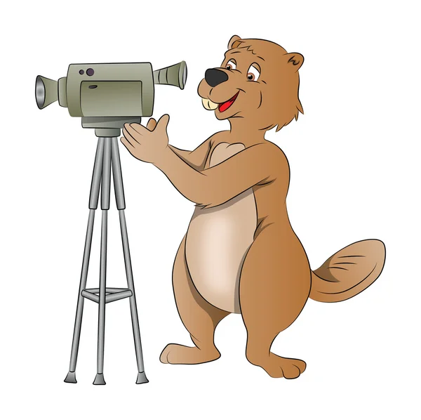 Beaver Using a Video Camera, illustration — Stock Vector