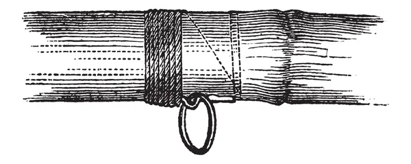 Befestigung eines Rings an einer Stange, Vintage-Gravur — Stockvektor