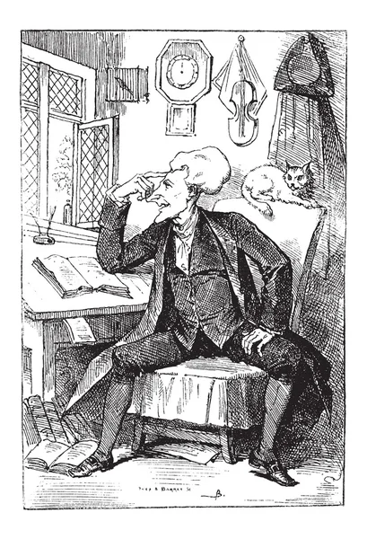 Доктор Синтаксис Размышления о его Книжных чтениях, винтажная гравировка — стоковый вектор