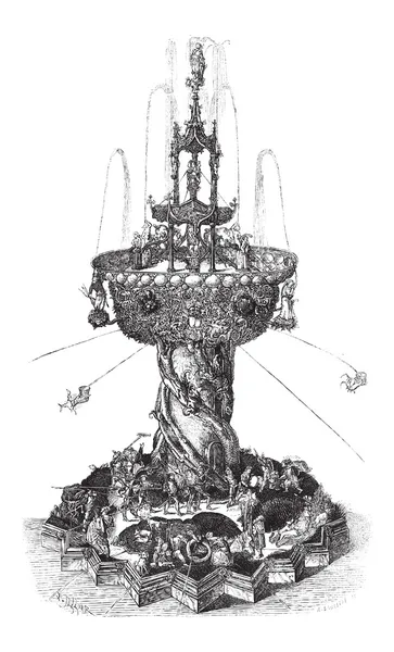 Fuente de agua, grabado vintage — Archivo Imágenes Vectoriales