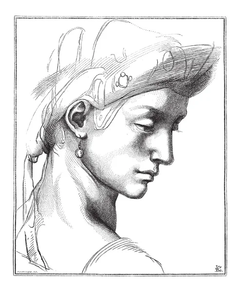 Head Comic de Michaelangelo, grabado vintage — Archivo Imágenes Vectoriales