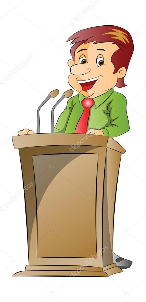 Vector portrait of businessman at podium.
