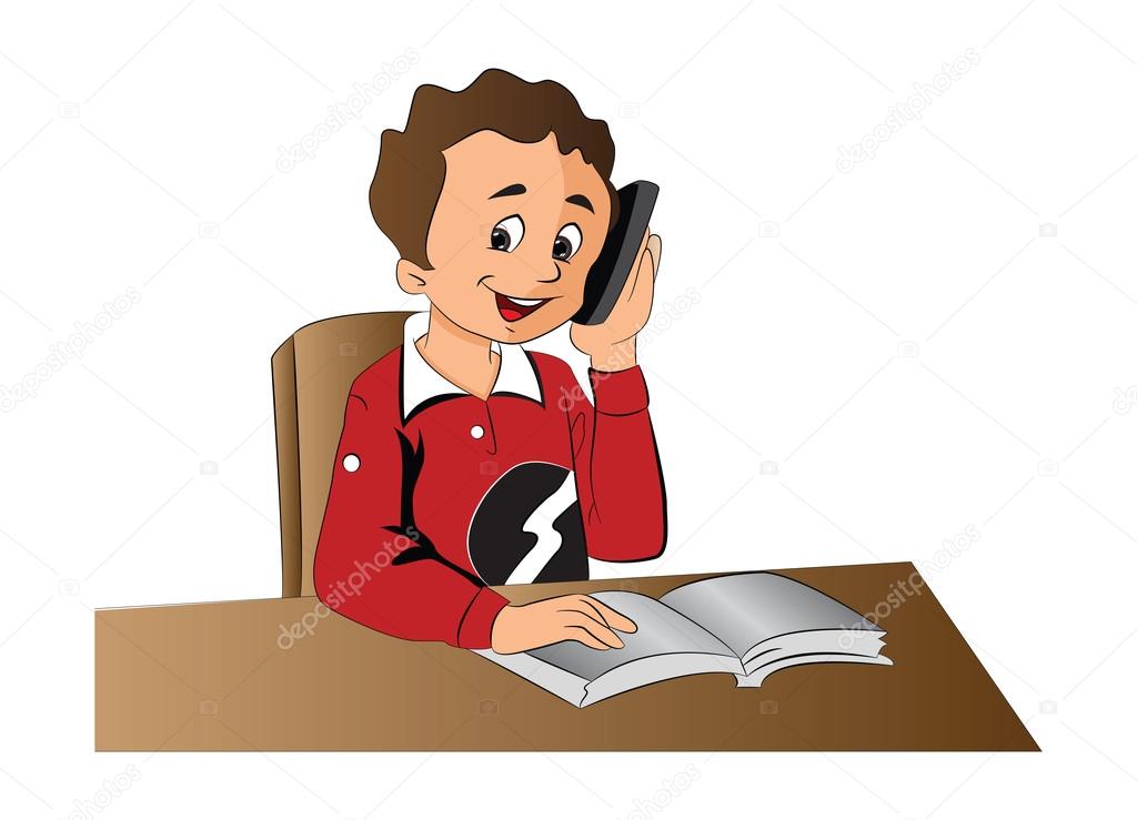 Boy Using a Cellphone, illustration