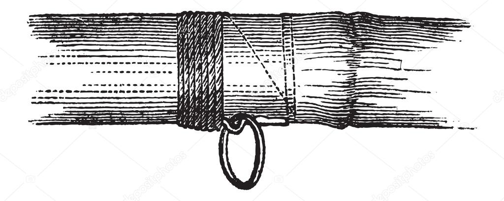 Fastening a Ring on a Rod, vintage engraving