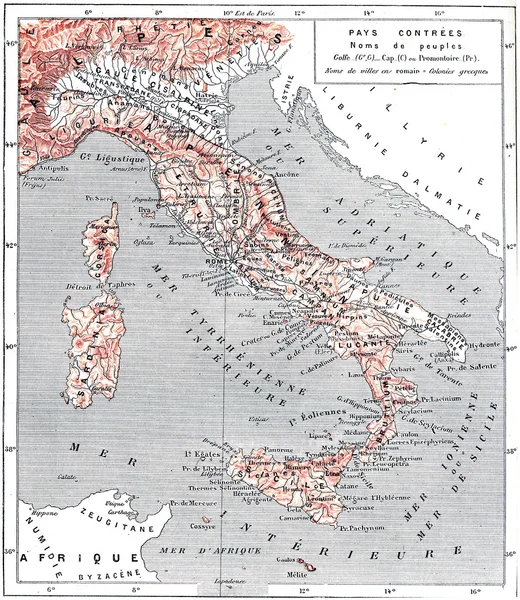 Mapa Topográfico da Itália Antiga, gravura vintage — Fotografia de Stock