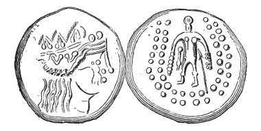 Antik Kelt tetradrachma gümüş sikke, vintage oyma