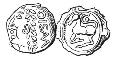 Ancient Celtic Gold Coin of Santones, vintage engraving clipart