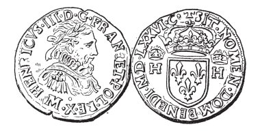sikke para birimi, henry III, Fransa, antika gravür