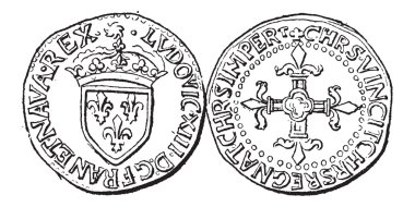 Coin Currency, Louis XIII of France, vintage engraving clipart
