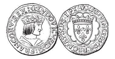sikke para birimi, louis XII, Fransa, antika gravür