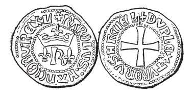 sikke para birimi, France, charles VII antika gravür