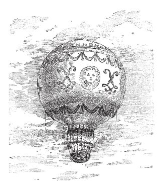 Montgolfier sıcak hava balon, vintage oyma