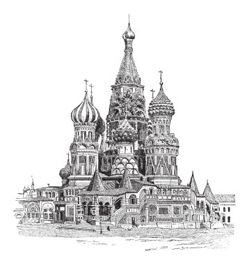 Aziz Basil Katedrali, Moskova, Rusya, antika gravür