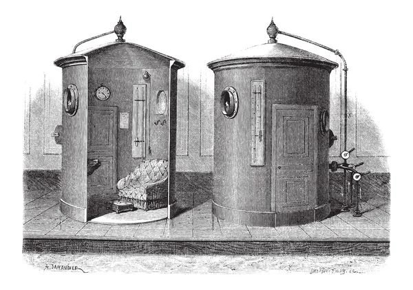 Pneumatische apparaat voor perslucht Baden, vintage gravure — Stockvector