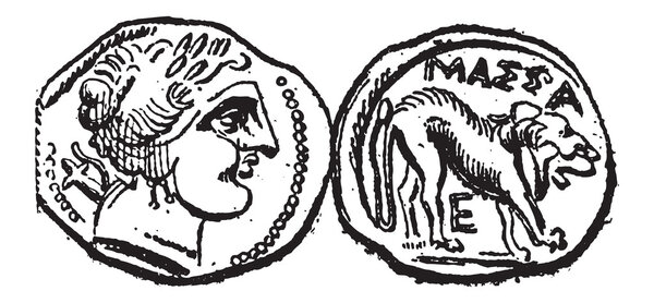 Монета древних кельтских драхм, винтажная гравировка
