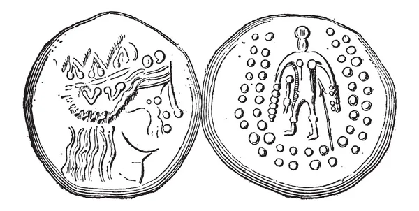 Antica moneta d'argento Tetradrachma Celtica, incisione vintage — Vettoriale Stock