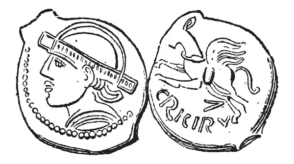 Древняя бронзовая монета, винтажная гравировка — стоковый вектор