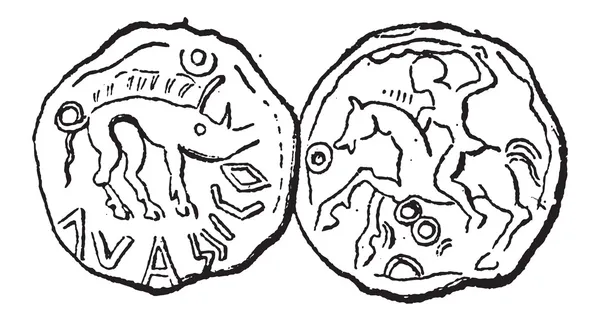 Moneta Celtica Antica, incisione vintage — Vettoriale Stock