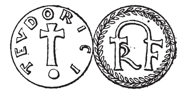 Moneda de moneda, Dinastía merovingia, grabado vintage — Vector de stock