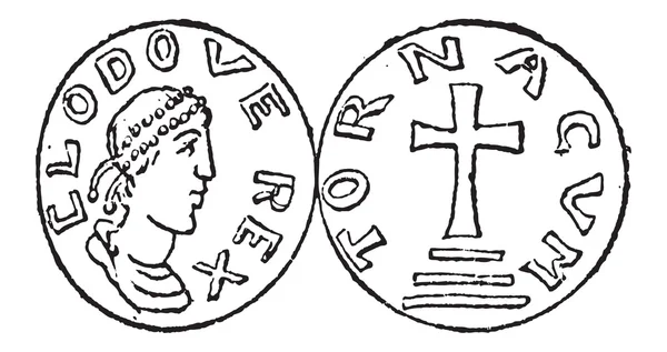 コインの通貨、メロヴィング王朝、ヴィンテージ彫刻 — ストックベクタ