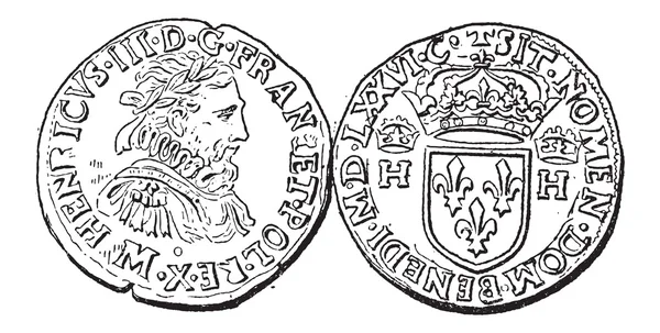 コインの通貨、ヘンリー 3 世、フランス、ヴィンテージの彫刻 — ストックベクタ