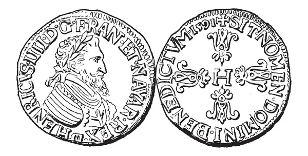 Coin munt, Hendrik iv van Frankrijk, vintage gravure — Stockvector