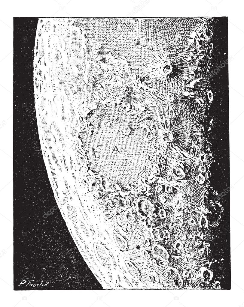 Surface of the Moon, vintage engraving