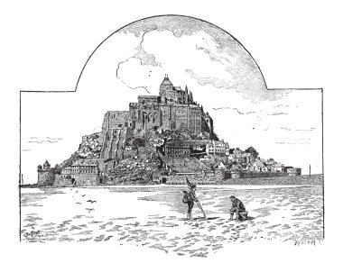 normandy, Fransa için Michael'ın mount saint antika gravür