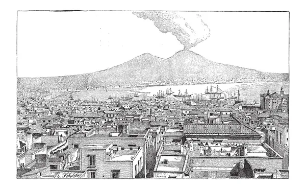 Şehir, Napoli, campania, İtalya, antika gravür — Stok Vektör