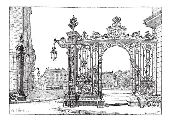 Place Stanislas, in Nancy, Lorraine, France, vintage engraving