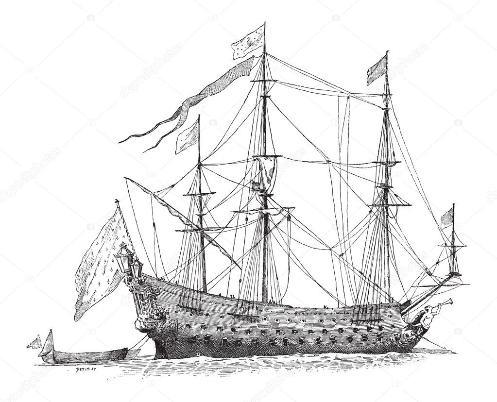 The SoleilRoyal, French Ship, vintage engraving Stock Vector Image by