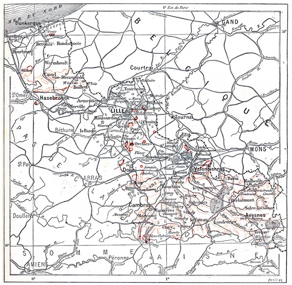 Carte topographique du Nord en Nord-Pas-de-Calais, France, vintage — Photo