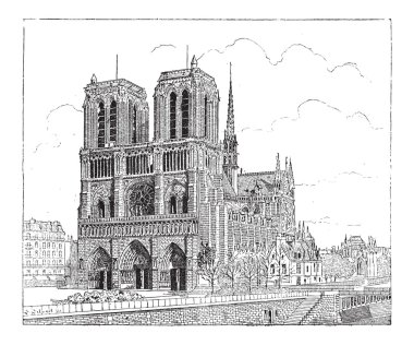Notre dame de paris, Paris, Fransa, antika gravür