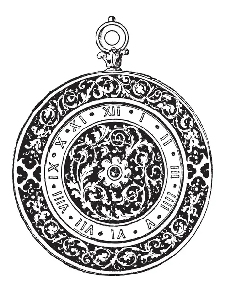 時計のダイヤルは、ヴィンテージの彫刻 — ストックベクタ