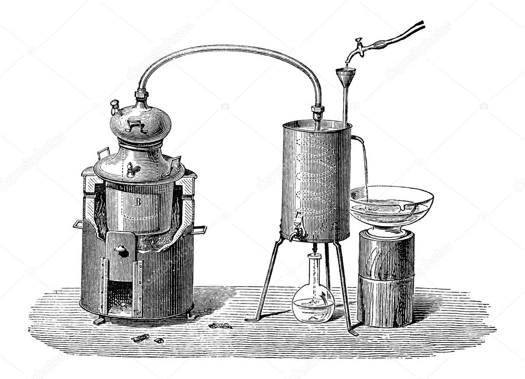 Still or Distillation Apparatus, vintage engraving