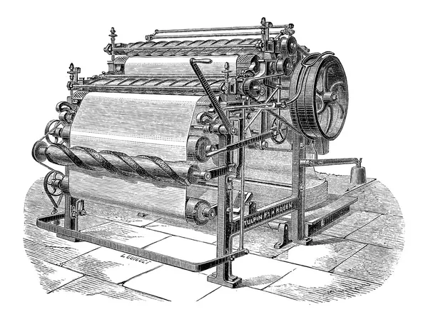 Máquina de papel con dos cilindros, grabado vintage — Archivo Imágenes Vectoriales