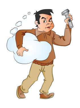 vektör tutan adamın düşünce bulut ve el feneri.
